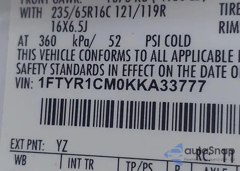 2019 Ford Transit-250 from USA, damaged, VIN 1FTYR1CM0KKA33777